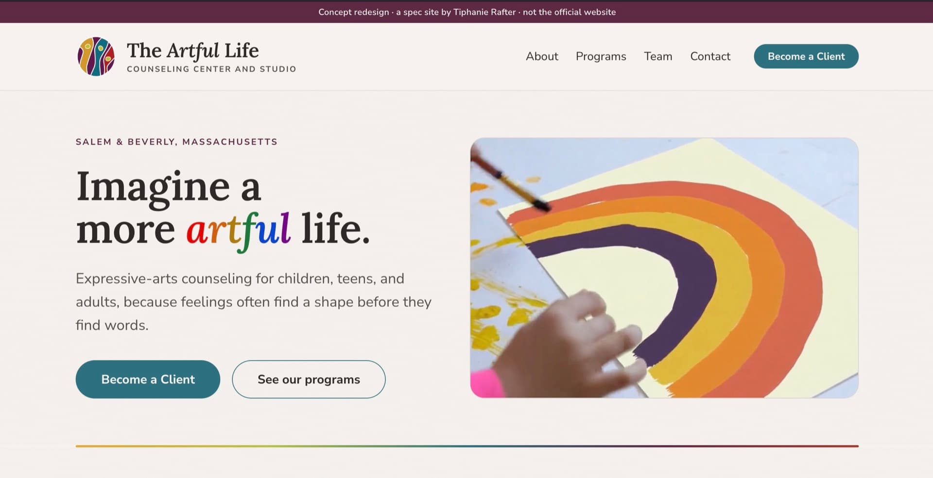 The Artful Life homepage, redesigned by Tiphanie Rafter